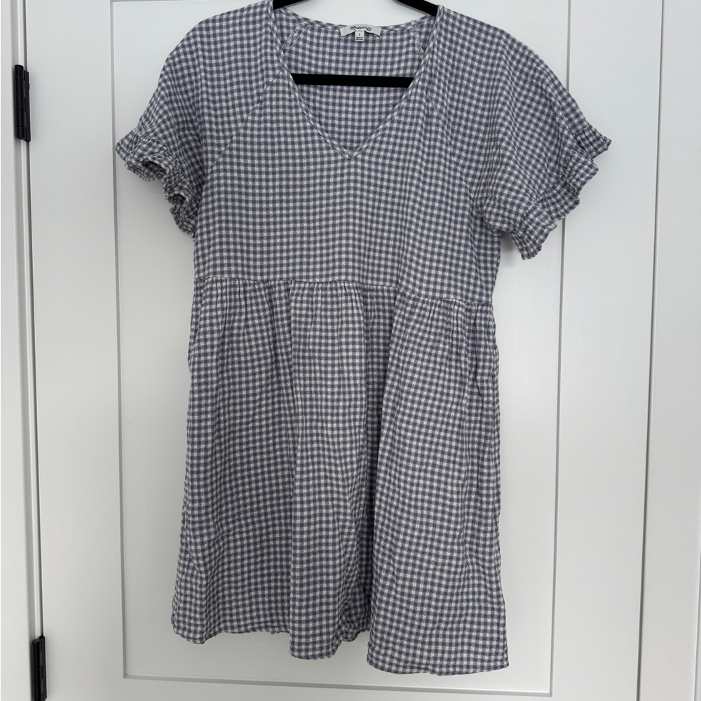 Madewell White and Blue Sundress with Ruffled A-line Skirt